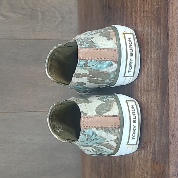 Tory Burch Sneakers Women's sz 6 Green/Cream Floral Slip On Canvas Sneaker - Picture 3 of 12